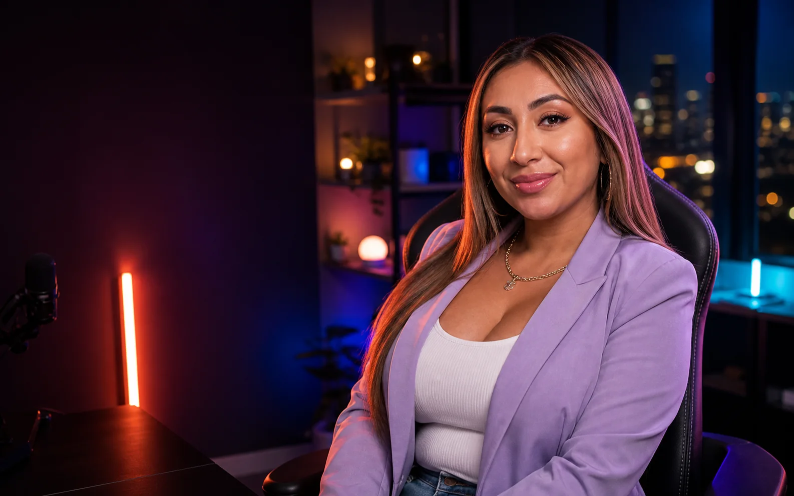 Visual de campaña de Naya Fácil en un estudio de streaming